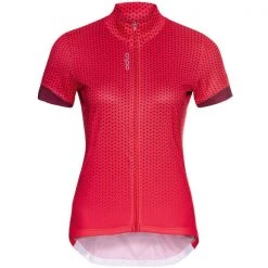 Maillots Vélo ODLO ESSENTIAL PRINT STAND-UP COLLAR S/S FZ W PARADISE PINK/RASPBERRY FUDGE 22 Rose