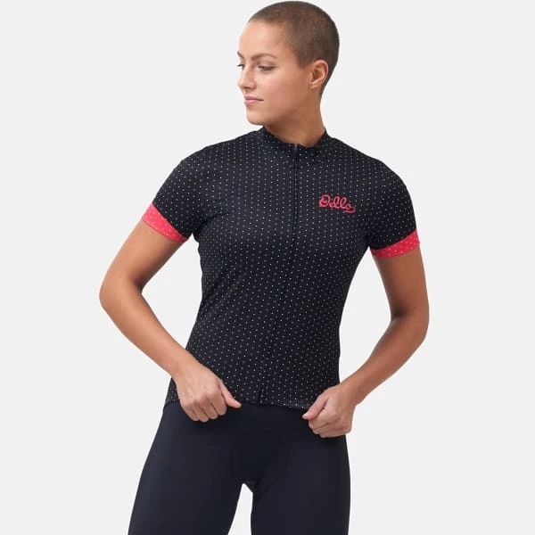 Maillots Vélo ODLO ESSENTIAL ODLO PRINT STAND-UP COLLAR S/S FZ W BLACK/PARADISE PINK 22 Rose / Noir 5 Maillots Vélo ODLO ESSENTIAL ODLO PRINT STAND-UP COLLAR S/S FZ W BLACK/PARADISE PINK 22 Rose / Noir – Image 3