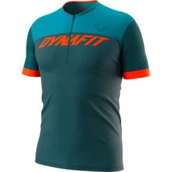Maillots Vélo DYNAFIT RIDE LIGHT 1/2 ZIP SHIRT M PETROL 22 Bleu / Orange