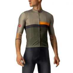 Maillots Vélo CASTELLI A BLOCCO JERSEY GREEN/GREEN KAKI 22 Vert / Noir
