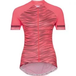 Maillots Vélo ODLO ZEROWEIGHT CERAMICOOL SS FULL ZIP W SIESTA GRAPHIC 21 Rose