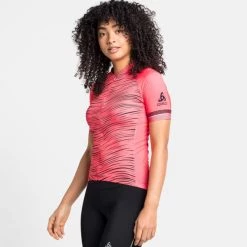 Maillots Vélo ODLO ZEROWEIGHT CERAMICOOL SS FULL ZIP W SIESTA GRAPHIC 21 Rose -Equipement vélo Soldes 9 89411 maillot mc zip intgral siesta graphic 411711 30727 03