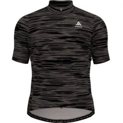 Maillots Vélo ODLO ESSENTIAL PRINT STAND UP COLLAR S/S FULL ZIP ODLO GRAPHITE GREY BLACK 22 Gris / Noir